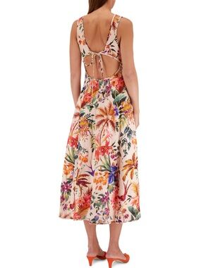Zimmermann Tropicana Cream Linen Tropical Floral Midi Dress